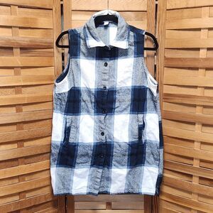 da-sh Blue White Flannel Vest Women S Cotton Button Closure